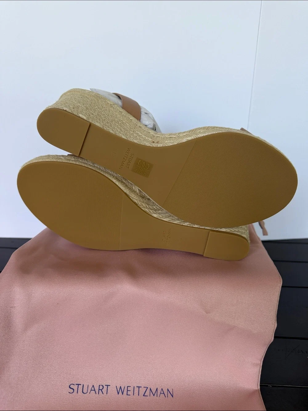 BNIB STUART WEITZMAN Teddi Espadrille Wedge Sandal Ankle Strap sandalwood Sz 12 - Picture 4 of 5